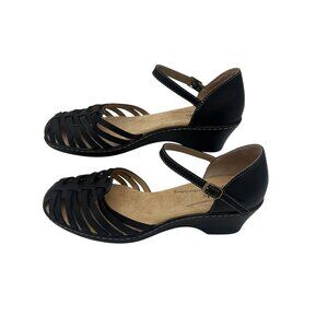 Softspots Womens Black Leather Strappy Closed-Toe Wedge Sandals Size 10